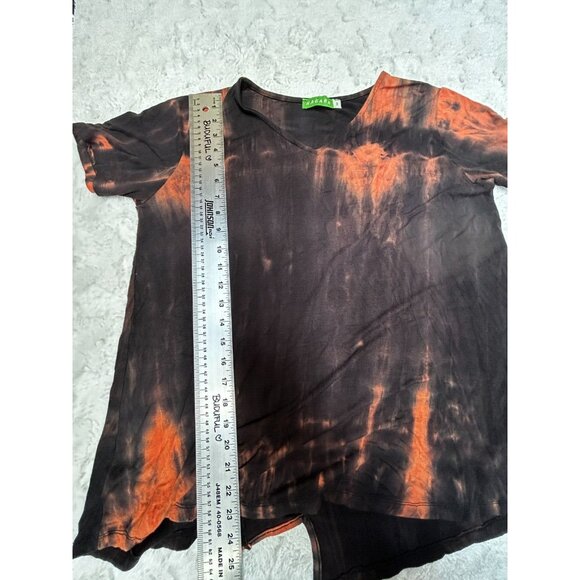 Hagara Israel Women's V-Neck Tie-Dye Tee Shirt Size 2 Short Sleeve Black/Orange - Picture 8 of 8